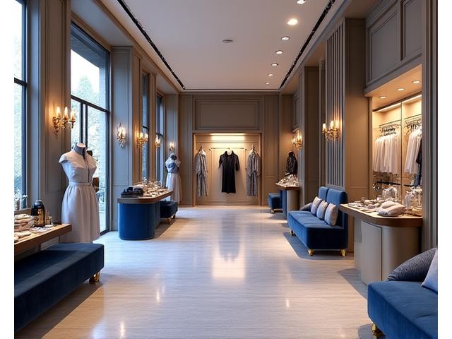 Aménagement intérieur d'une boutique de mode parisienne 'Le Voile Doré'